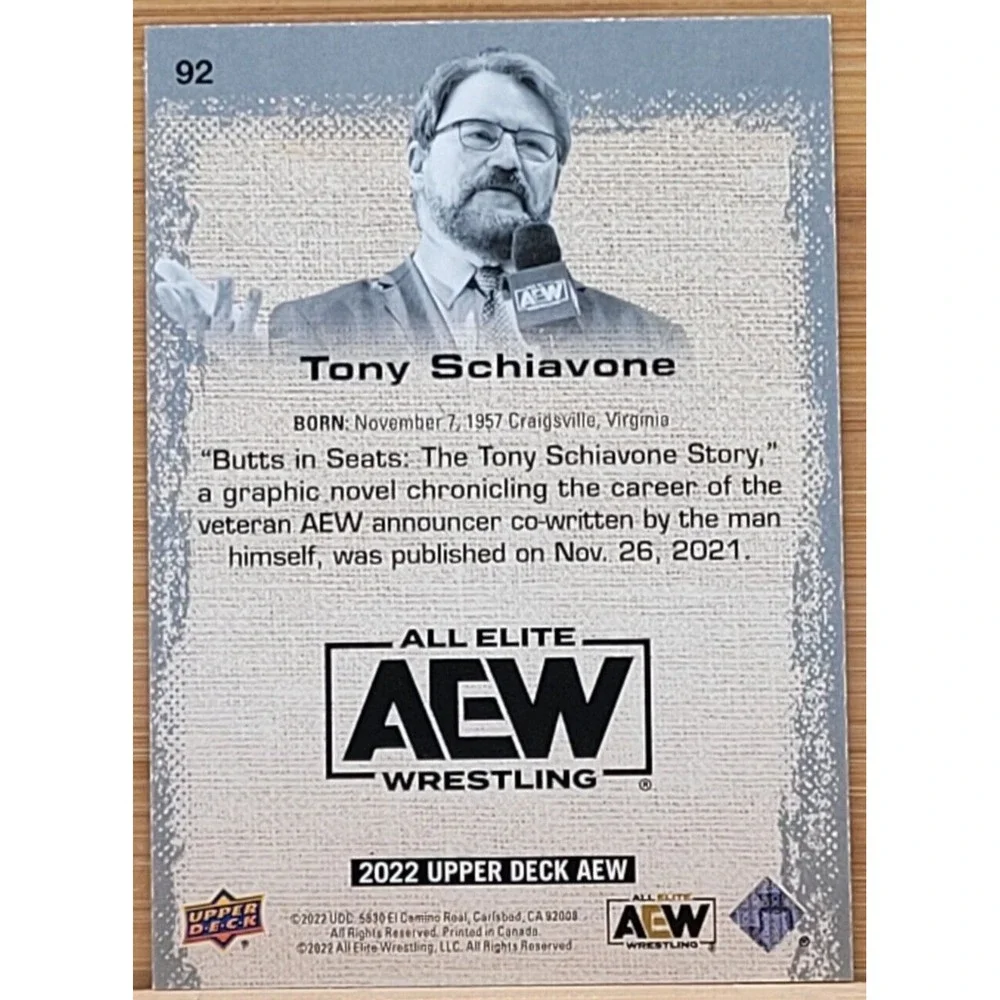 2022 UPPER DECK‎ AEW TONY SCHIAVONE PURPLE PYRO #D/199